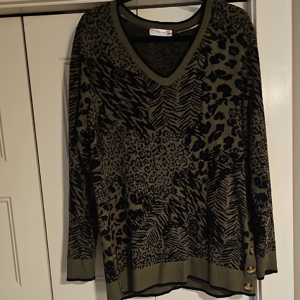 Chic Animal Print V-Neck Sweater